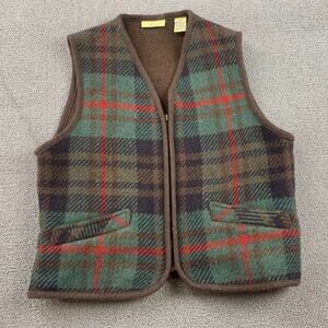 Limited America Vest Women S‎ Multi Plaid Wool Blend V Neck Welt Pockets Zip Up